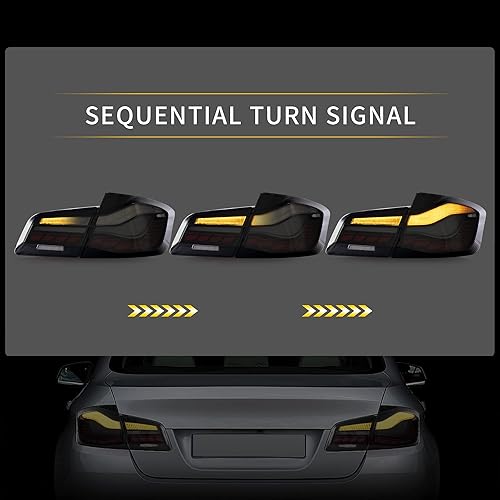 Miniatura 5 de VLAND - Luces traseras ahumadas OLED compatibles con BMW Serie 5 F10 F18 2011-2017 535i con señal de giro secuencial, luz de circulación de