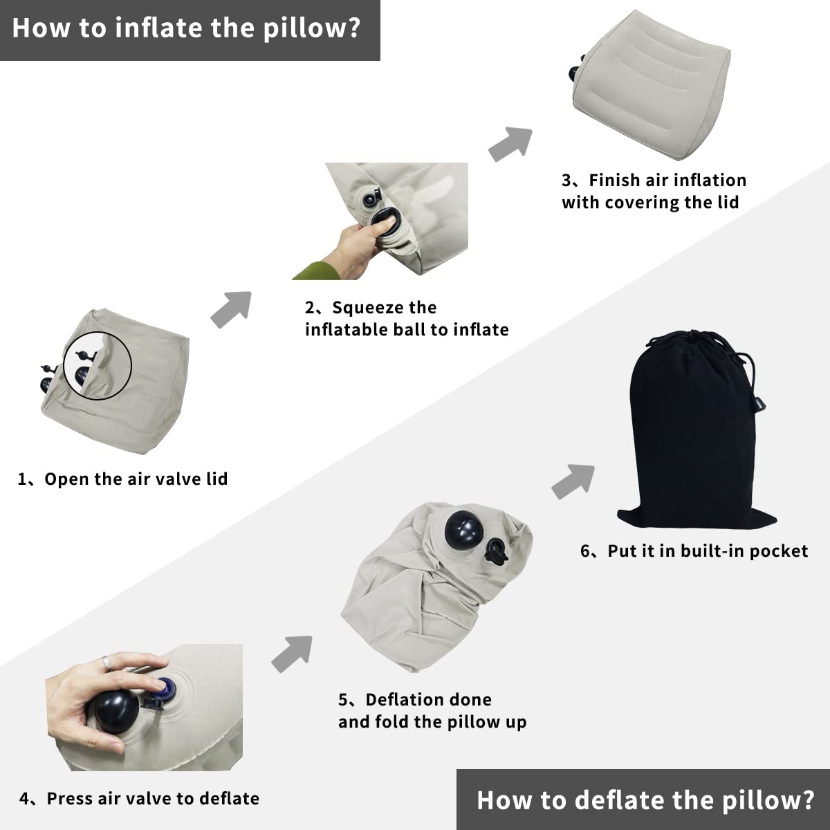 Inflatable Lumbar Support Pillow - Portable Back Cushion For Travel, Office & Car Seats