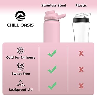 Chill Oasis Water Bottle | Compatible With Popular Flavor Cartridges | BPA Free, Leak Proof, Double-Walled Vacuum Insulated Stainless Steel, and Dishwasher Safe | Cold for 24 Hours (Pink, 12oz)