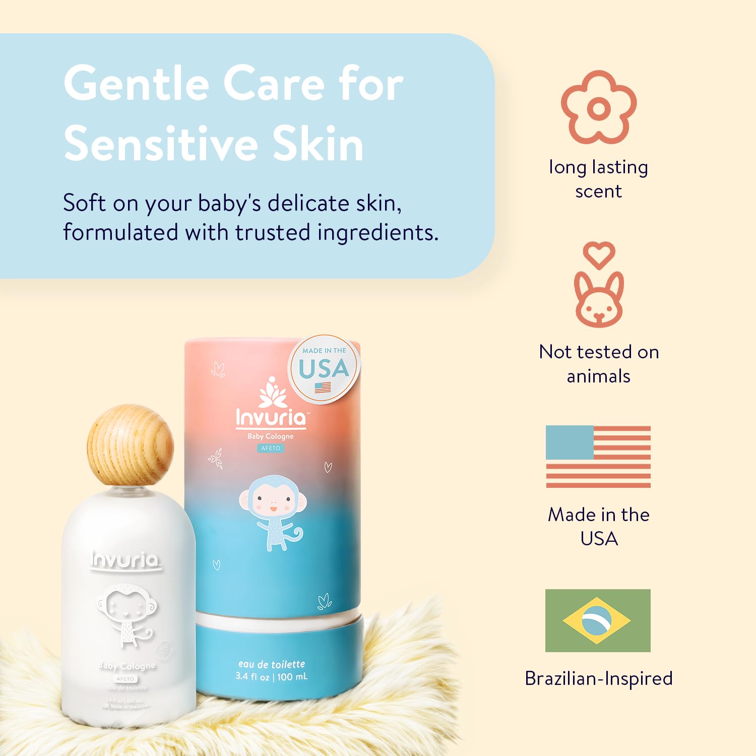 Afeto Baby Cologne | Alcohol-Free Baby Perfume for Boys & Girls | Gentle Baby Fragrance | Made In USA | Colonia Para Bebés | 3.4 oz | 100 mL