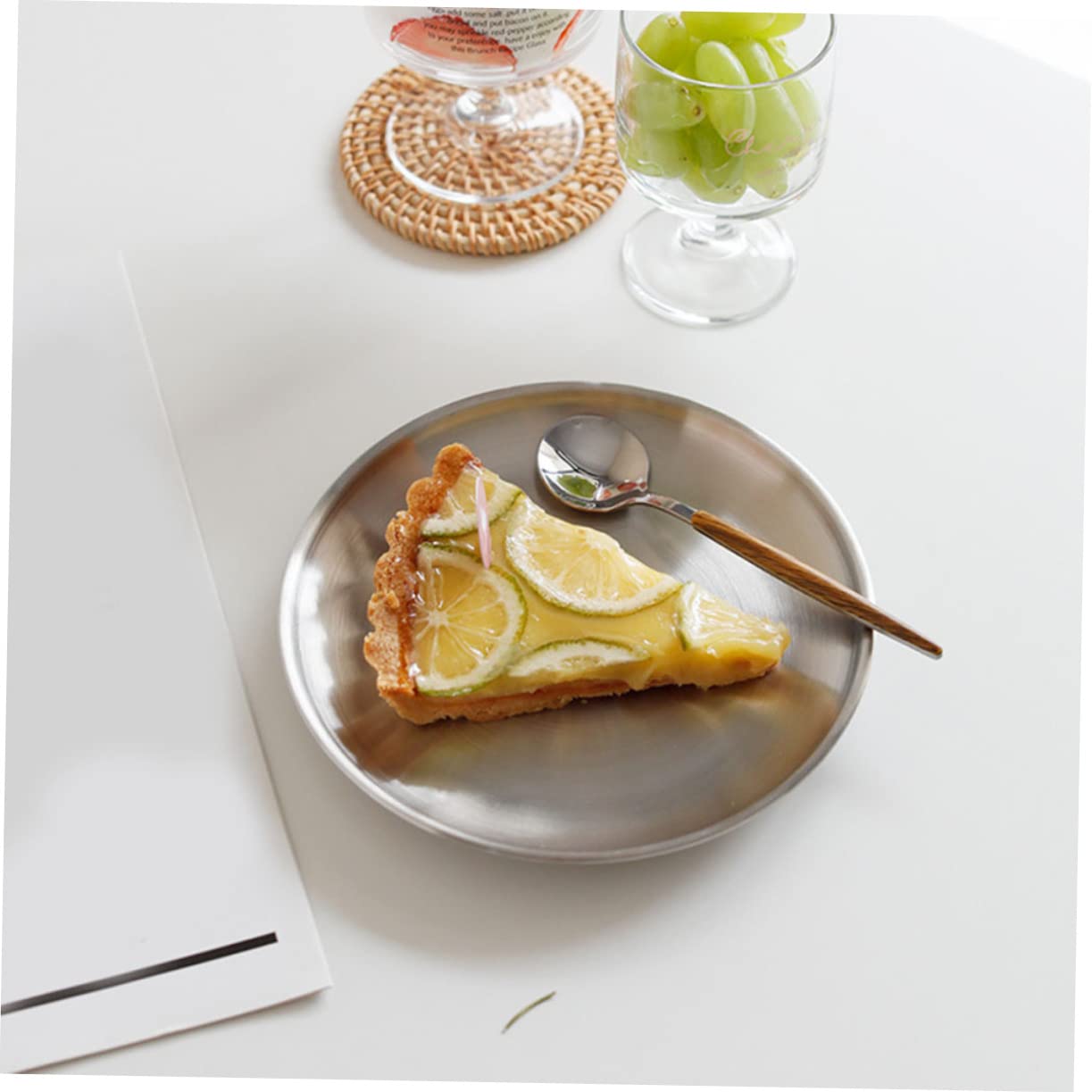 Didiseaon Plato De Acero Inoxidable Para Postres Y Aperitivos Bandeja Práctica Para Almacenar Alimentos Plato De Acero Inoxidable