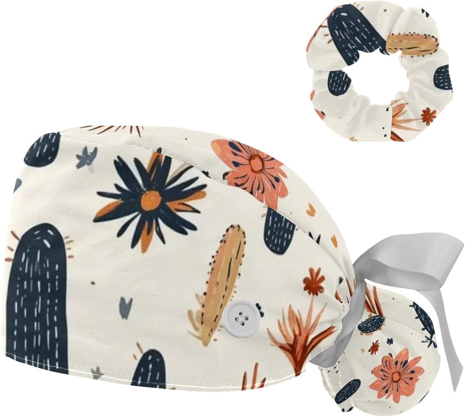 Cowboy Hat Cactuses Western Working Cap with Scrunchy and Ribbon Tie for Women, Long Hair