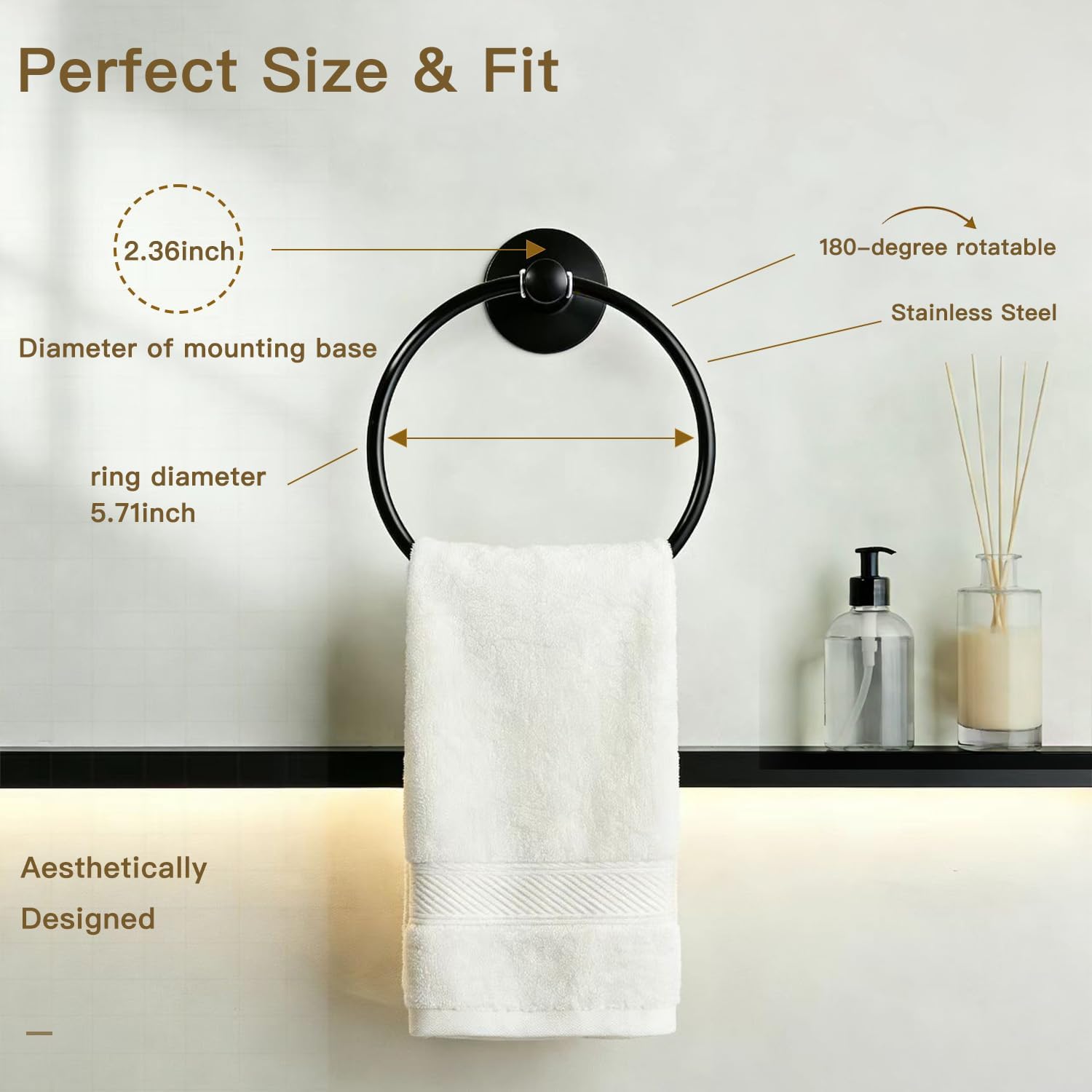 Adhesive Towel Ring Self Adhesive Hand Towel Ring Stainless Steel Rustproof Bathroom Towel Holder Wall Mount SUS 304 Stainless Steel Matte Black,Bathroom Hand Towel Holder image 2