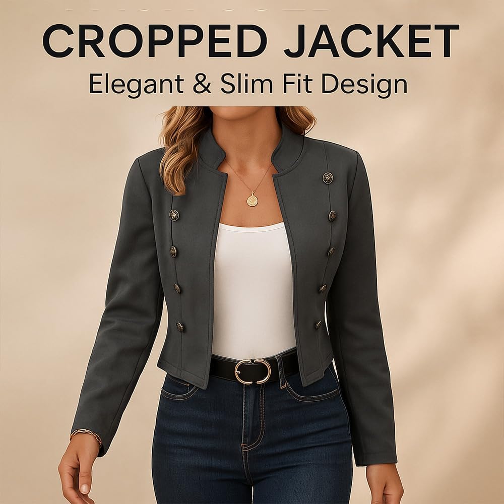 Women's Faux Suede Cropped Blazer Jacket – Casual Business Open Front Long Sleeve Fall Coat - Image 2