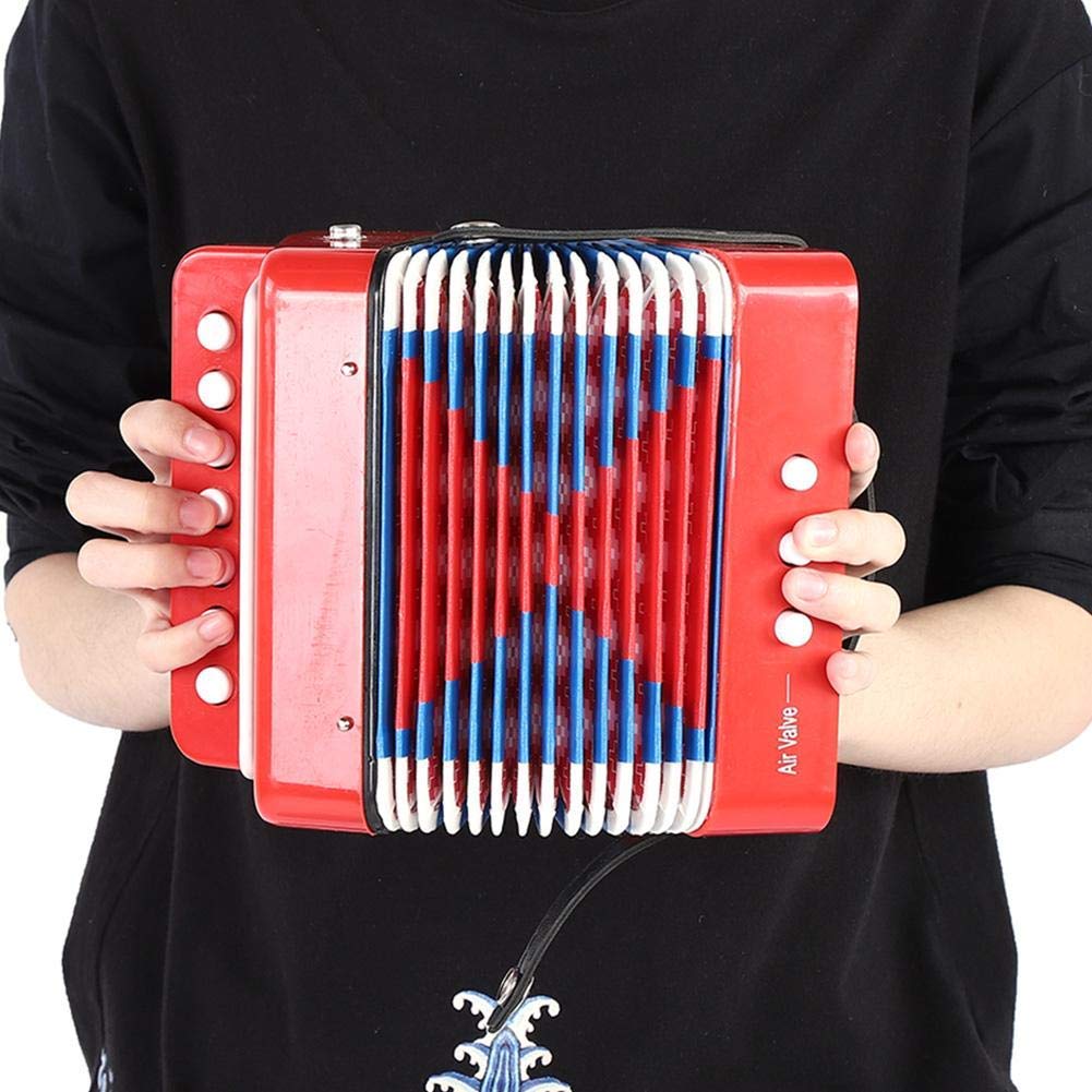 Mini Akkordeon Spielzeug, 7 Tasten Musikinstrument für Kinder, Rotes Lern-Akkordeon für Kleinkinder und Anfänger