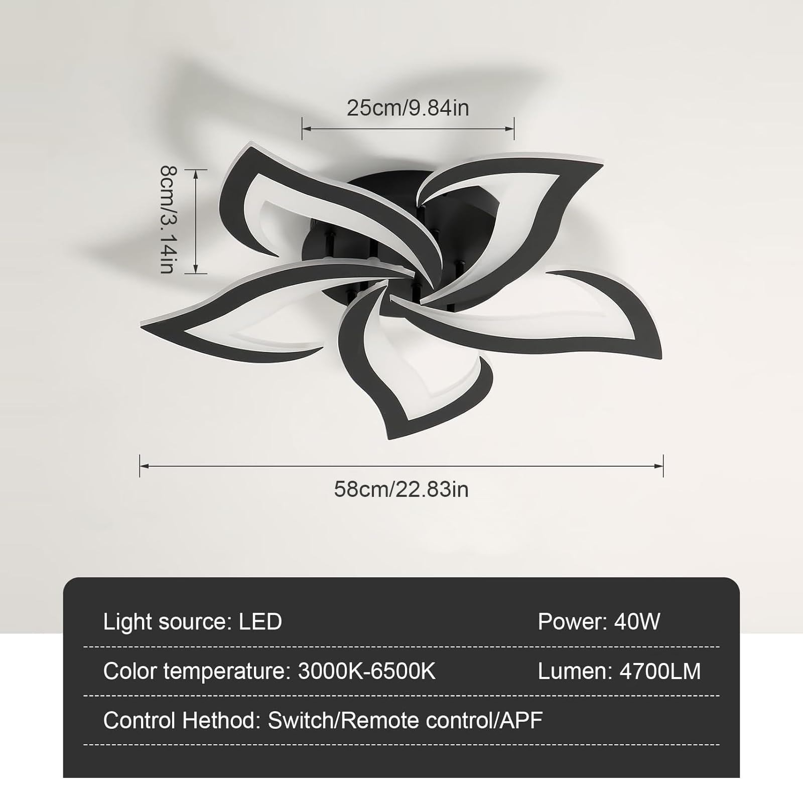 Comely Deckenlampe Led, Deckenleuchte Dimmbar, 40W 4200LM 3000k-6500k Mit Fernbedienung/APP, Moderne Deckenlampe für Wohnzimmer, Schlafzimmer, Kinderzimmer,Schwarz