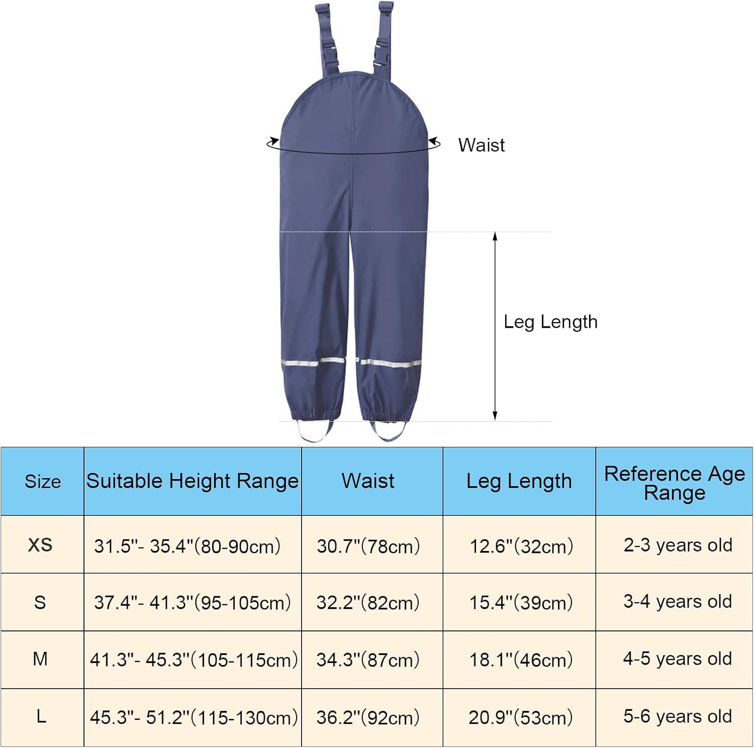 SSAWcasa Kids Rain Pants, Toddler Waterproof Boys Girls Pants, Mud Dirty Proof Rain Suspender Trousers Overalls