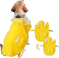 Vista 14 de Impermeable para perro, ropa de lluvia ligera reflectante ajustable para mascotas con capucha poncho (4XL, amarillo)