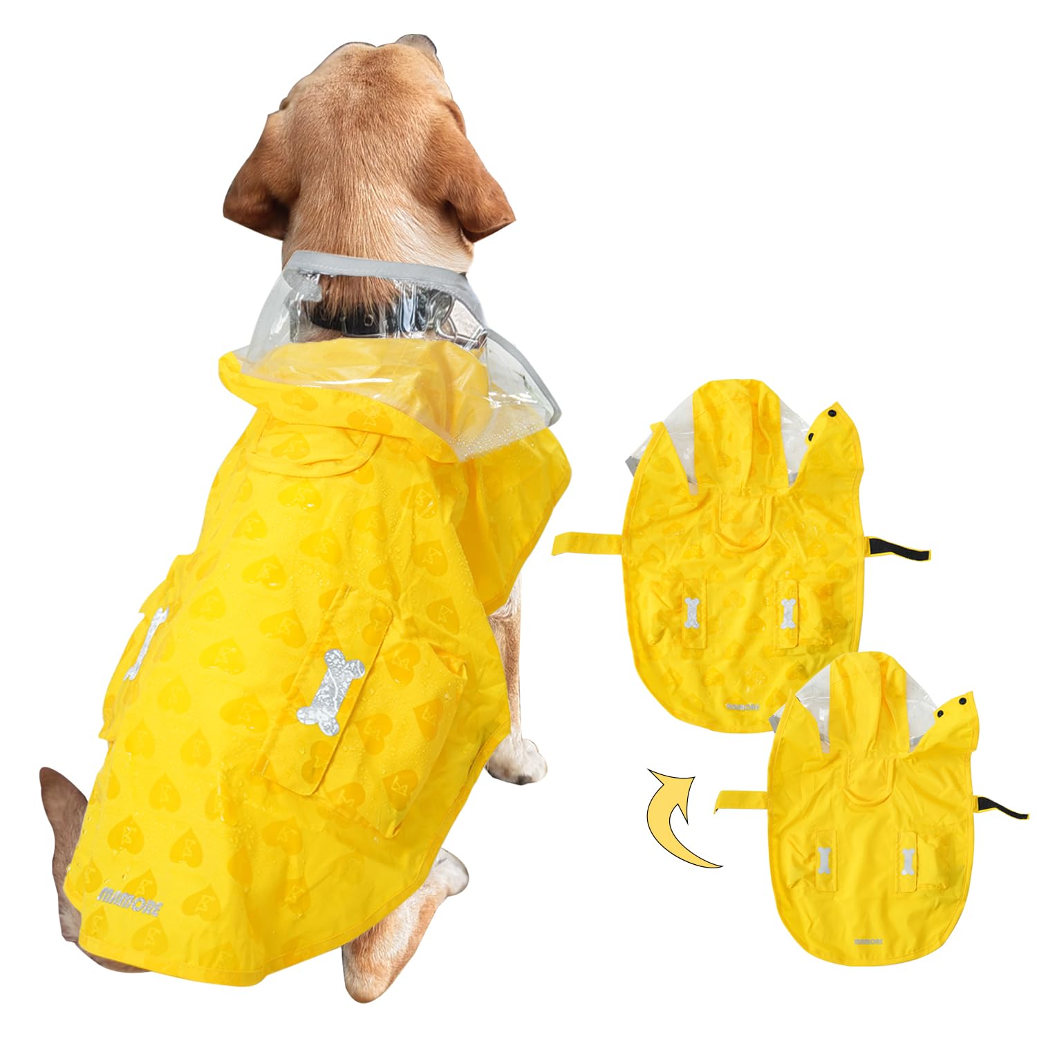 Photo 1 of Waterproof Dog Raincoat, Adjustable Reflective Lightweight Pet Rain Clothes with Poncho Hood (Yellow(Water-Activated Color Change), Large)