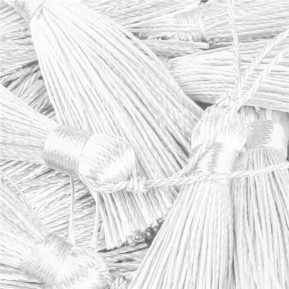 Handmade Tassel 50pcs 9.5cm/3.75 Inch Key Tassels, Polyester, DIY Handmade Bookmark for Crafts Accessories of Home(WHITE)