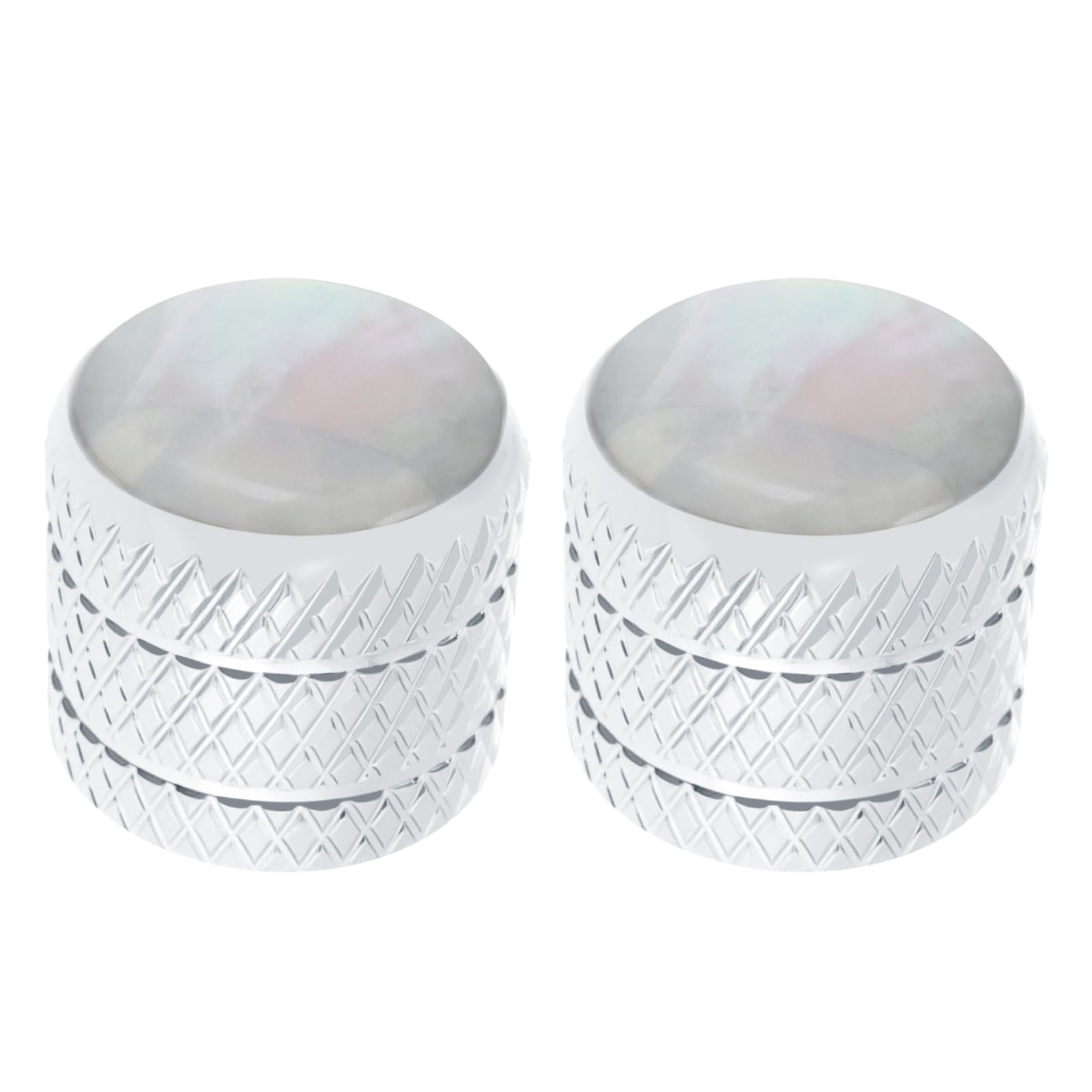 Briny River 2PCS Double Line Steel White Shell Top Tele Dome Knobs Compatible with Fender Compatible with Telecaster Electric Guitar Bass, Silver