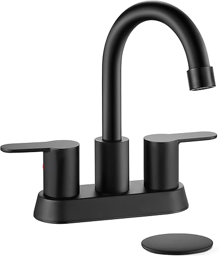 Grifo central de lavabo de baño de 4 pulgadas, grifo de baño de doble manija, boquilla giratoria para montaje en cubierta con drenaje desplegable,