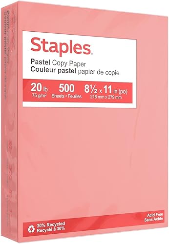 Miniatura 6 de Staples 490935 Pastel Colored Copy Paper 8 12-Inch X 11-Inch Pink 500Ream 14779