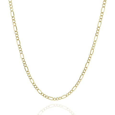 Jewelry Atelier Gold Chain Necklace Collection - 14K Solid Yellow Gold Filled Figaro Chain Necklaces for Women and Men with Different Sizes (2.8mm, 3.7mm, 4.7mm, 5.6mm)