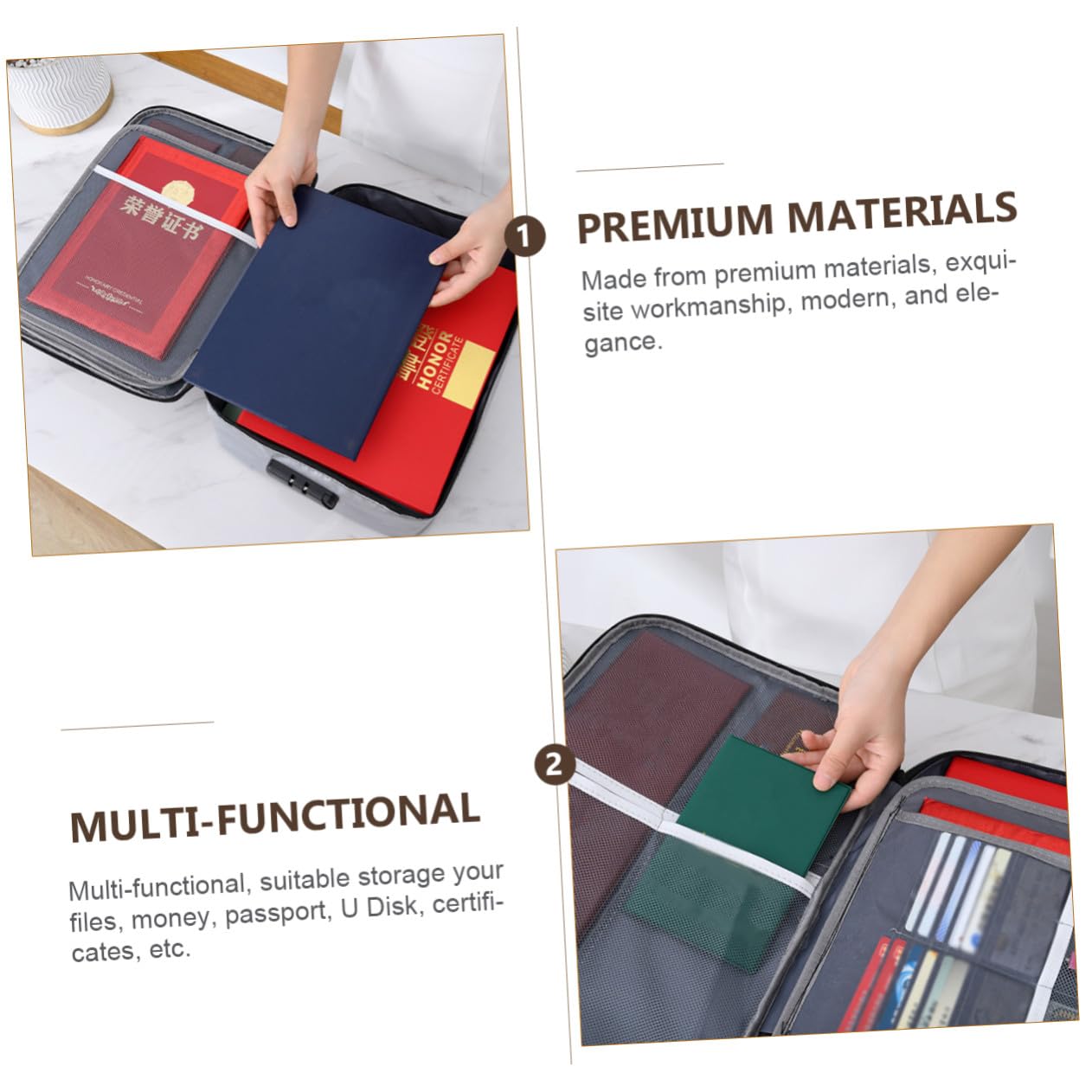 Borsa Portadocumenti Ignifuga Organizer da Viaggio con Cerniera Ignifuga e Serratura Codice per Documenti Carte e Oggetti di Valore