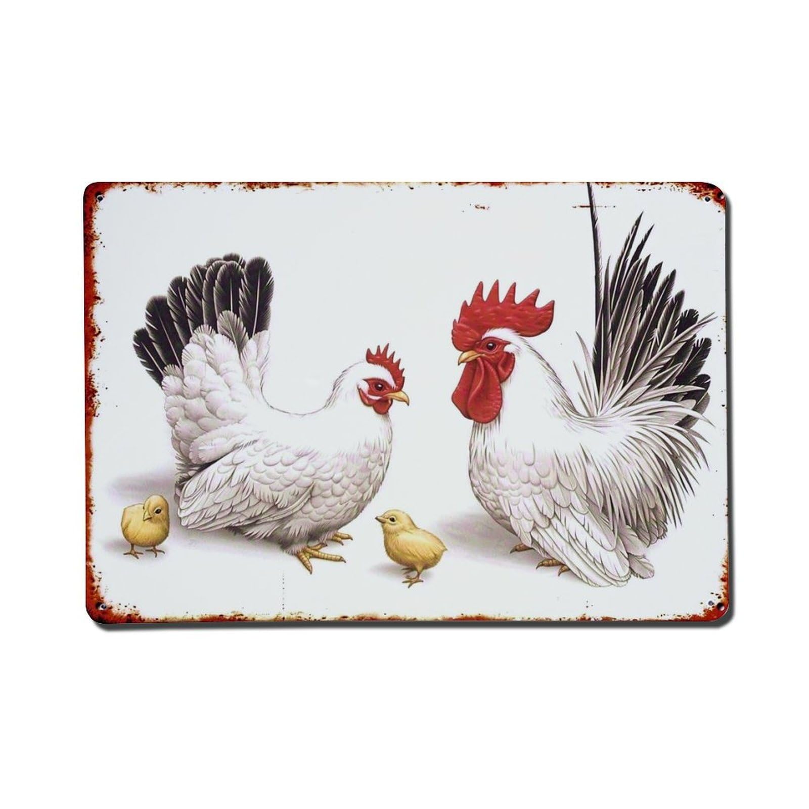 Chicken Rooster Hen Chicks Farm Vintage Tin Sign Retro Metal Wall Decor Metal Poster, Home Bar Garage Farmhouse Cafe Wall Art Decoration 8x12Inches