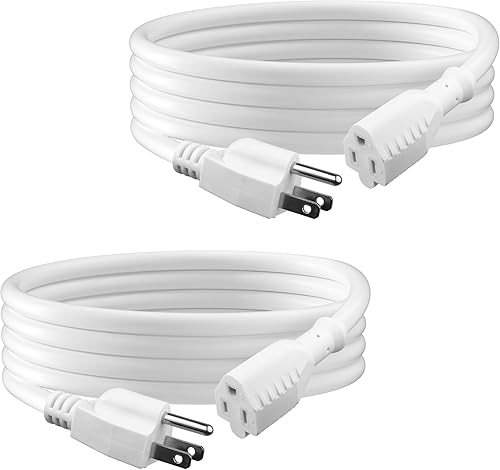 Vista 21 de BN-LINK Paquete de 2 cables de extensión para interiores y exteriores de 10 pies 16/3 SJTW, negro, 3 puntas, resistente a la intemperie y ignífugo