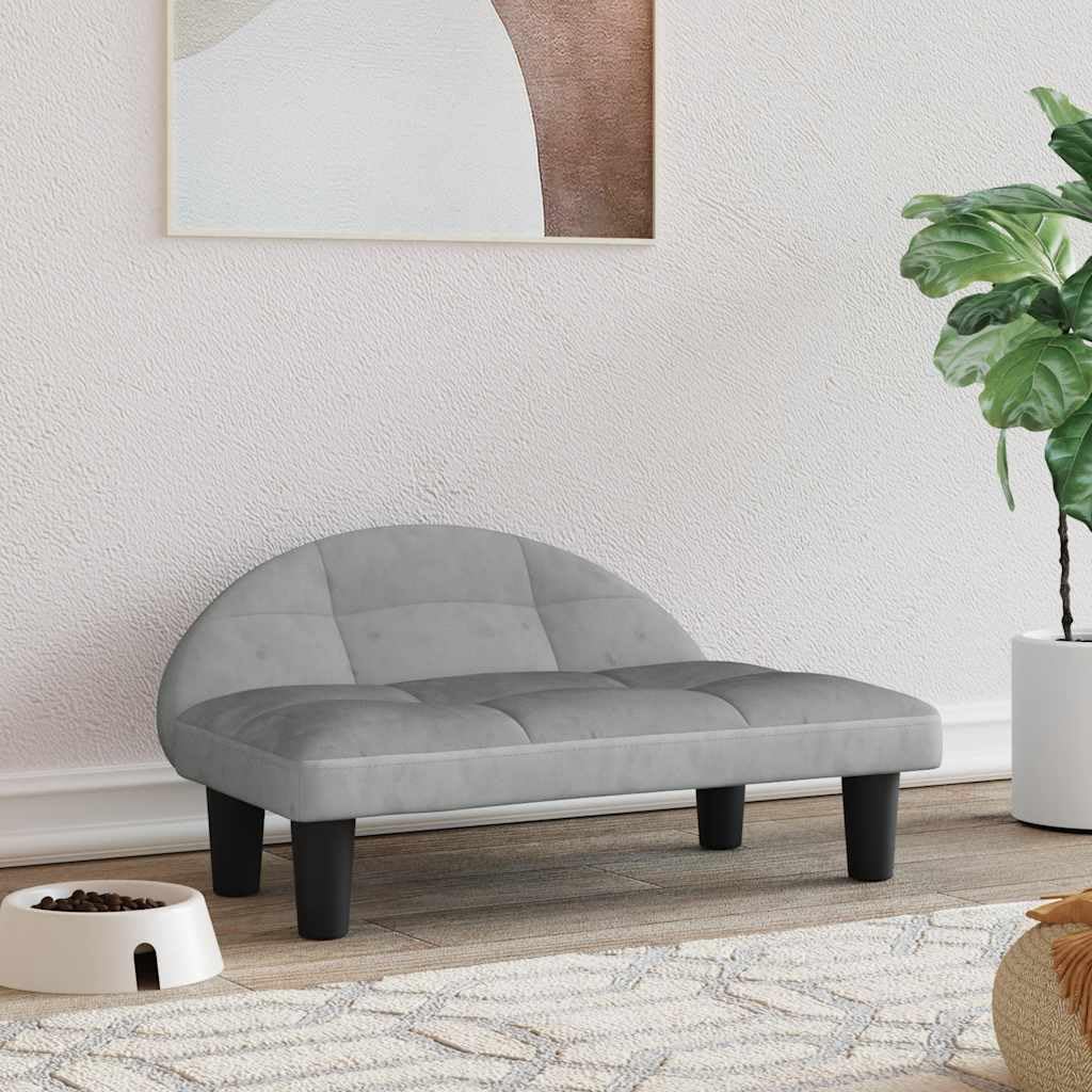 Cuccia per cani in velluto grigio chiaro, 70 x 52 x 30 cm, con imbottitura in schiuma, divano e cuscino antiscivolo, rivestimento lavabile, protegge le articolazioni, per cuccioli, per