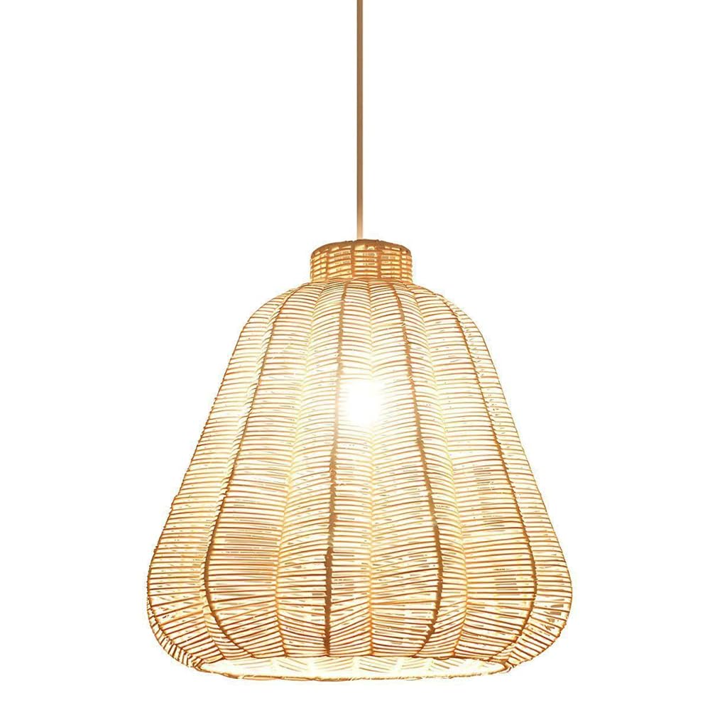 Suspension en rotin tressé main 35 cm et bambou boho pour salon