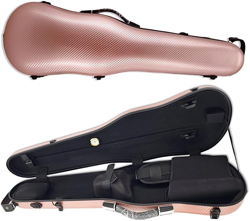Vetimobato Violin Case for 4/4 & 3/4 Size – Carbon Fiber Hard Shell Fiddle Case with Adjustable Magic Fastener, 2 Bow Holder Lightweight & Protective Travel Violin Box for Student & Adults (Pink gold)