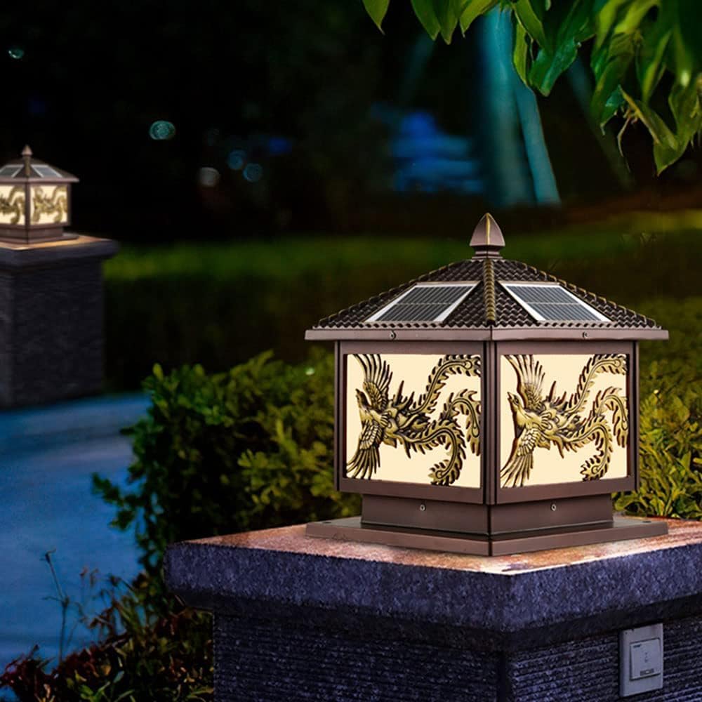Zewnętrzna lampa filarowa Solarna wodoodporna lampa filarowa do willi Ogród Dziedziniec Ziemia Krajobraz(Nero,40cm)