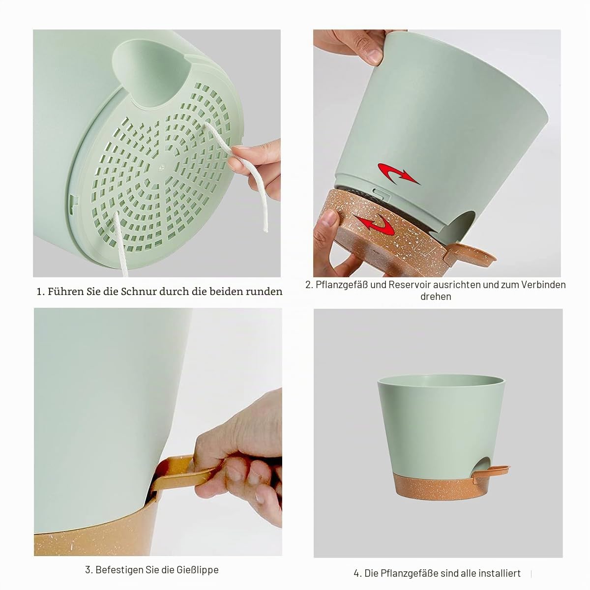 SUN-E Pflanzentöpfe, selbstbewässernde Pflanzgefäße mit Drainageloch 30.5+30.5CM Grüne Plastikblumentöpfe, Pflanzgefäße für alle Zimmerpflanzen, afrikanische Veilchen, Blumen, Kakteen 2Stk/Set