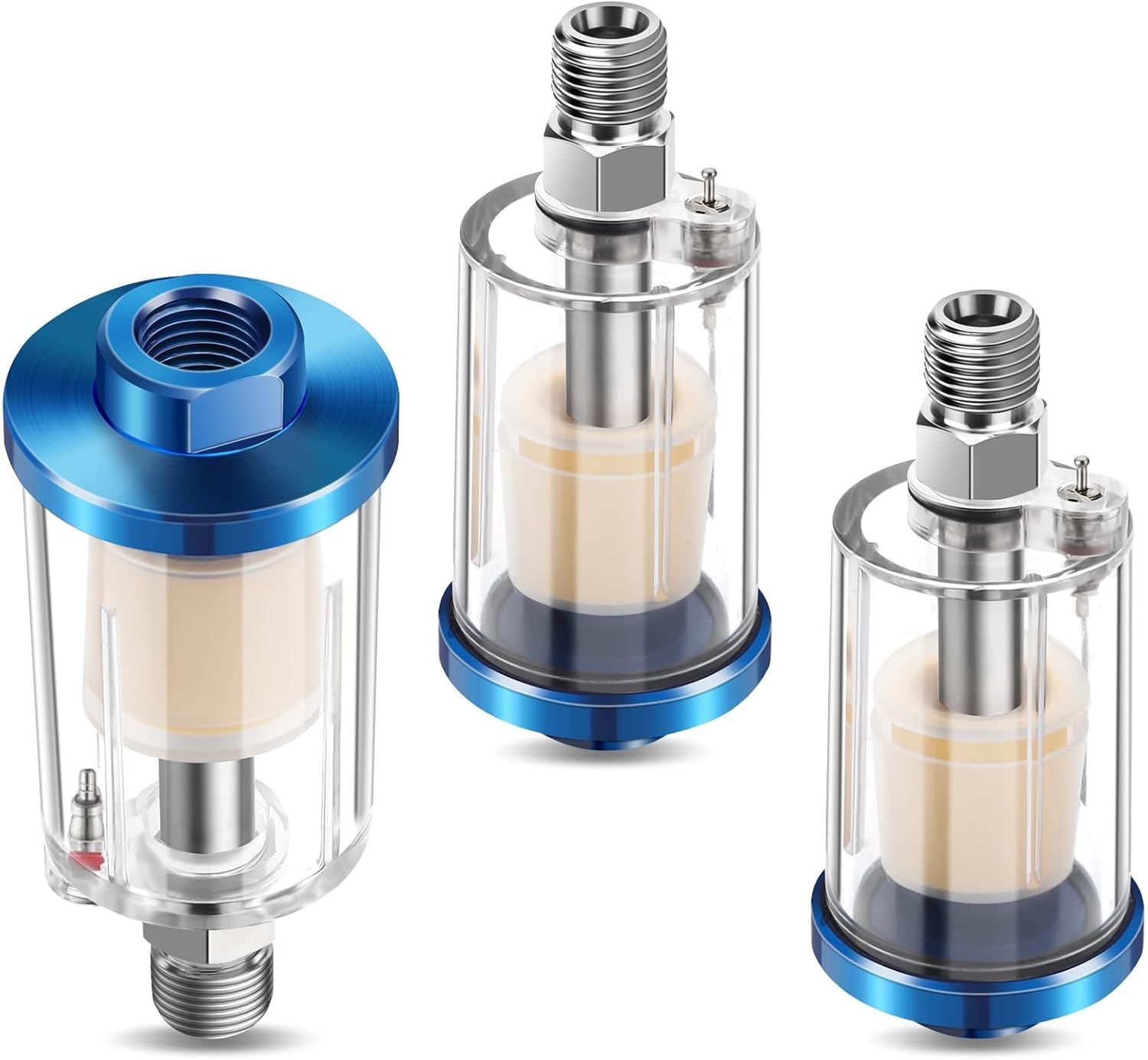 SUNJOYCO 3PCS Water Oil Separators, Airbrush Moisture Separator Filter, Inline Water Separator for Air Compressor Air Line Fitting, 1/4" NPT Inlet & Outlet, 90 PSI Max Pressure