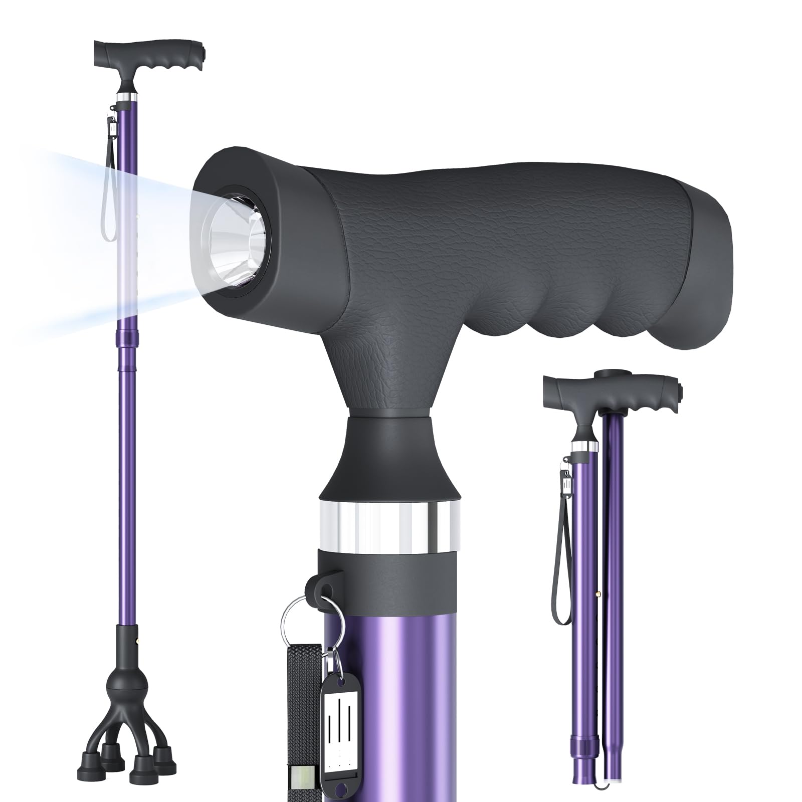 Photo 1 of Walking Cane with LED Light for Seniors Men Women, Adjustable Folding Canes for Elderly, Ergonomic Handle & All Terrain Shock Absorbing Base, Walking Sticks for Indoor Outdoor Travel Hiking Support