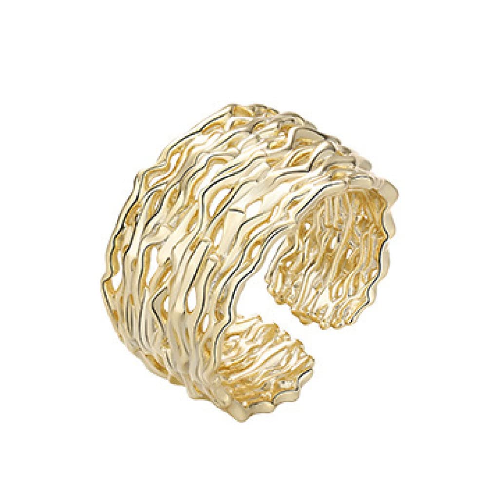 HGJH Anello Regolabile,Anelli Regolabili per Donna Catena Grosso Argento Sterling 925 Irregolarità Esagerare Anelli Eternity FEDI Nuziali Placcate Oro Promettono Anelli per Ragazze Signore