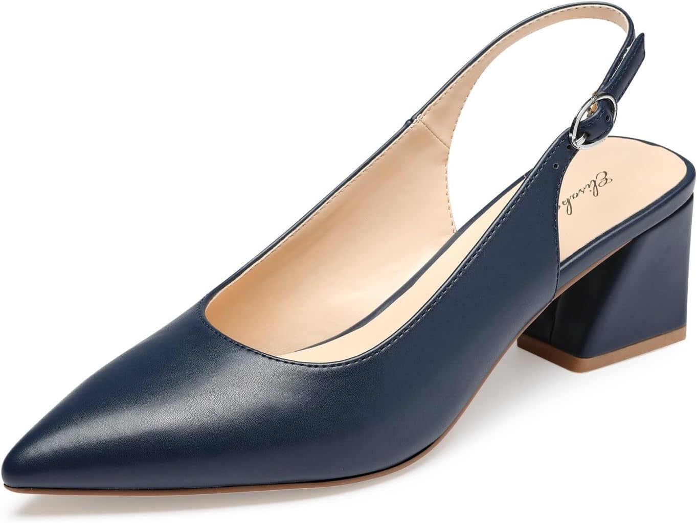 GENSHUO Vrouwen Slingback gesloten teen blokhak pumps 6,9 cm kantoor bruiloft party jurk schoenen, Wit, 39.5 EU