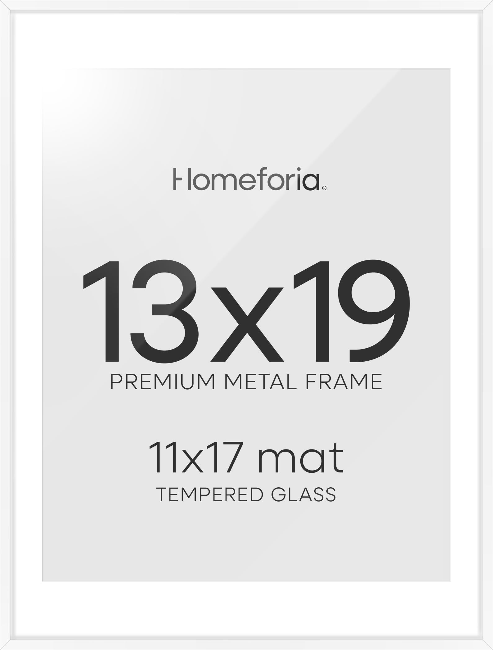 Homeforia 13x19 White Picture Frame, High-End Metal, 11x17 Mat, Glass | High End Aluminum, Tempered Glass, Acid-Free 11x17 Removable Mat, 13x19 in Edge-to-Edge Display 19x13, Wall Kit, Set Of 2