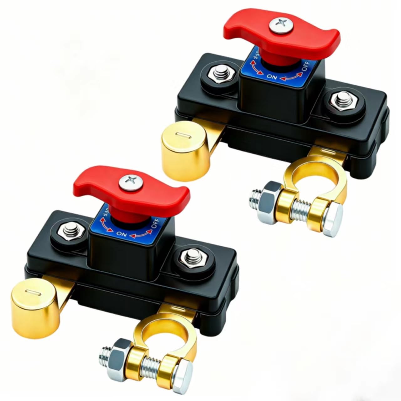 Lot de 2 Coupe Circuit Batterie 12V-24V, Cosse Coupe Batterie en Cuivre Pur, Interrupteur 12v, Haute Conductivité & Transmission Stable, Adapté pour Voiture, Camion, Bateau, Camping-Car et Moto