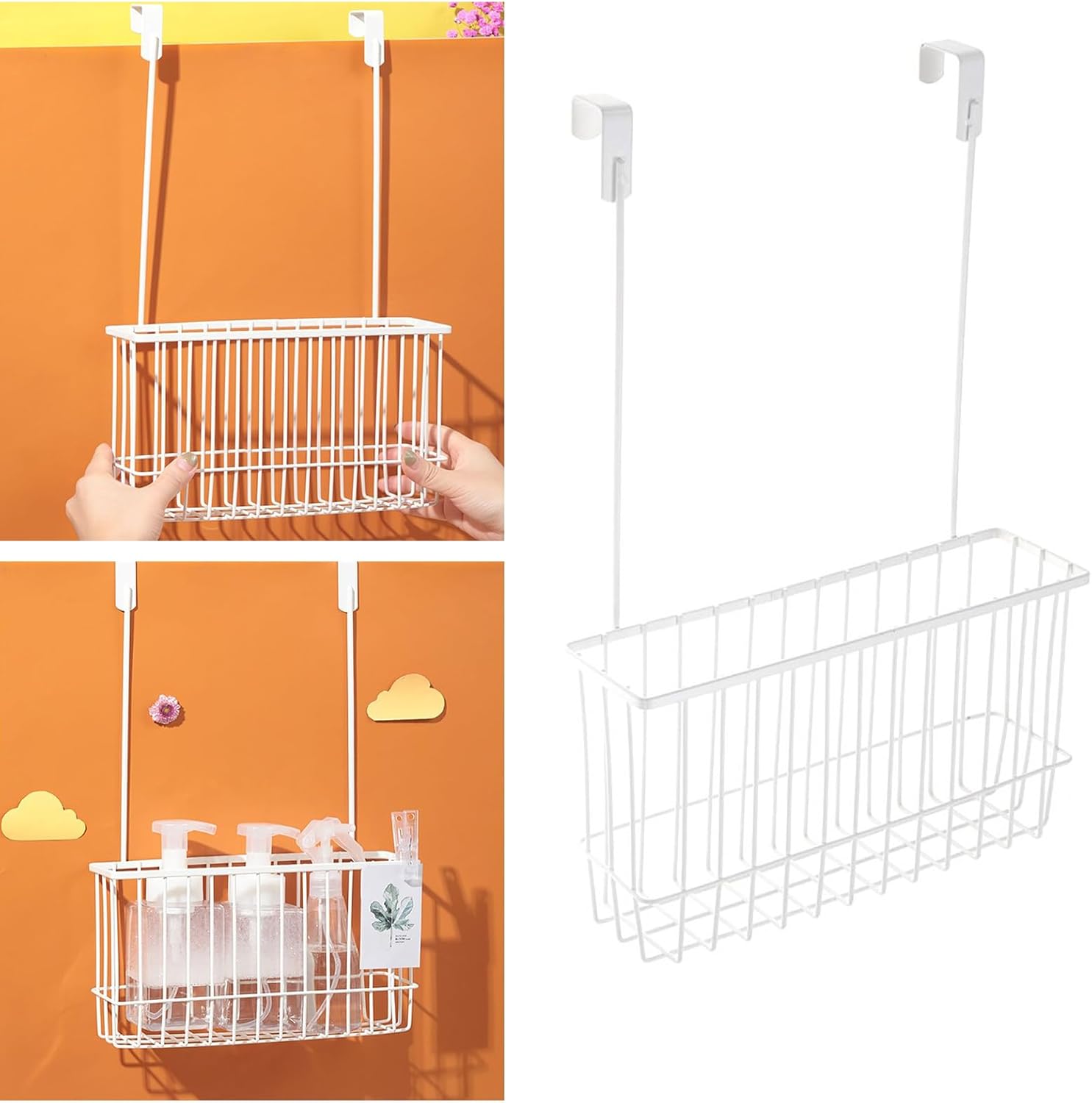 White Basket with hook Grid Storage Basket,Hang it behind a door or on a railing,Over the Cabinet Door