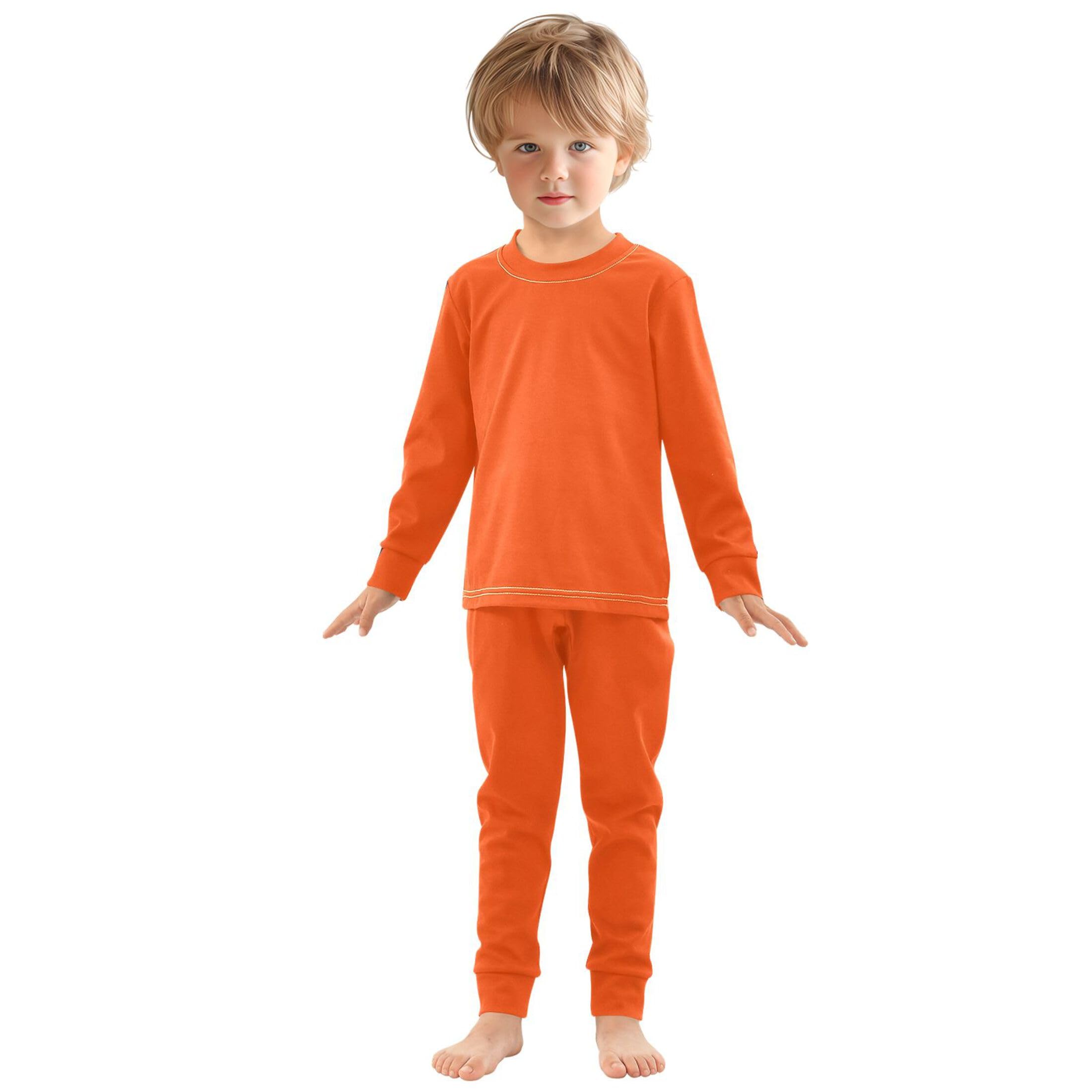 Orange Red Long Sleeve Pajamas Set Sleepwear Jammies 2pcs Set Pjs Orange Red