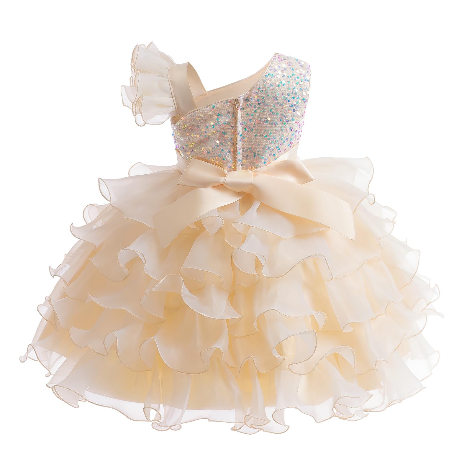 Miipat Ragazze Abito Una Spalla Paillettes Principessa Senza Maniche Vestito Bambine e Ragazza di Fiori Damigella d'Onore Tutu Abiti Bambini per Festa Compleanno Matrimoni