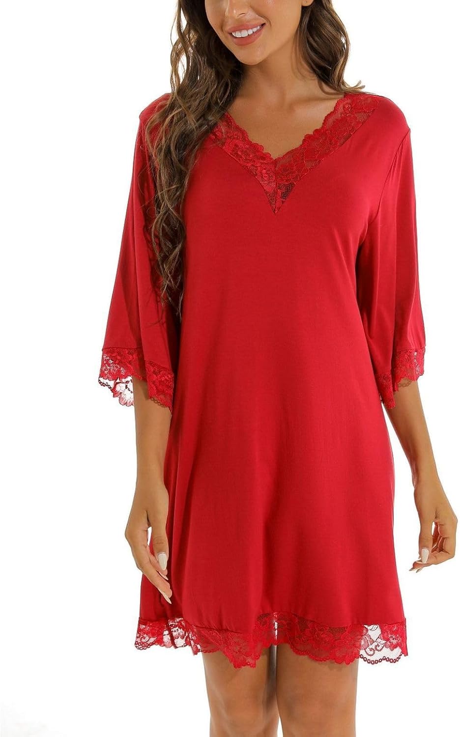 Women’s Comfy Nightgown 3/4 Sleeve Vintage Sleep Dress Nightshirt Elegant Sleeping Pull On Aline Sleepwear