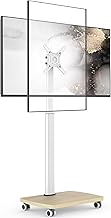 AOKCOS Horizontal and Vertical TV Floor Stand for 19-42 Inch TV, TV Trolley with Wheels Wooden Base, Height Adjustable & Swivel, Up to 20 kg Max. VESA 200 x 200 mm White
