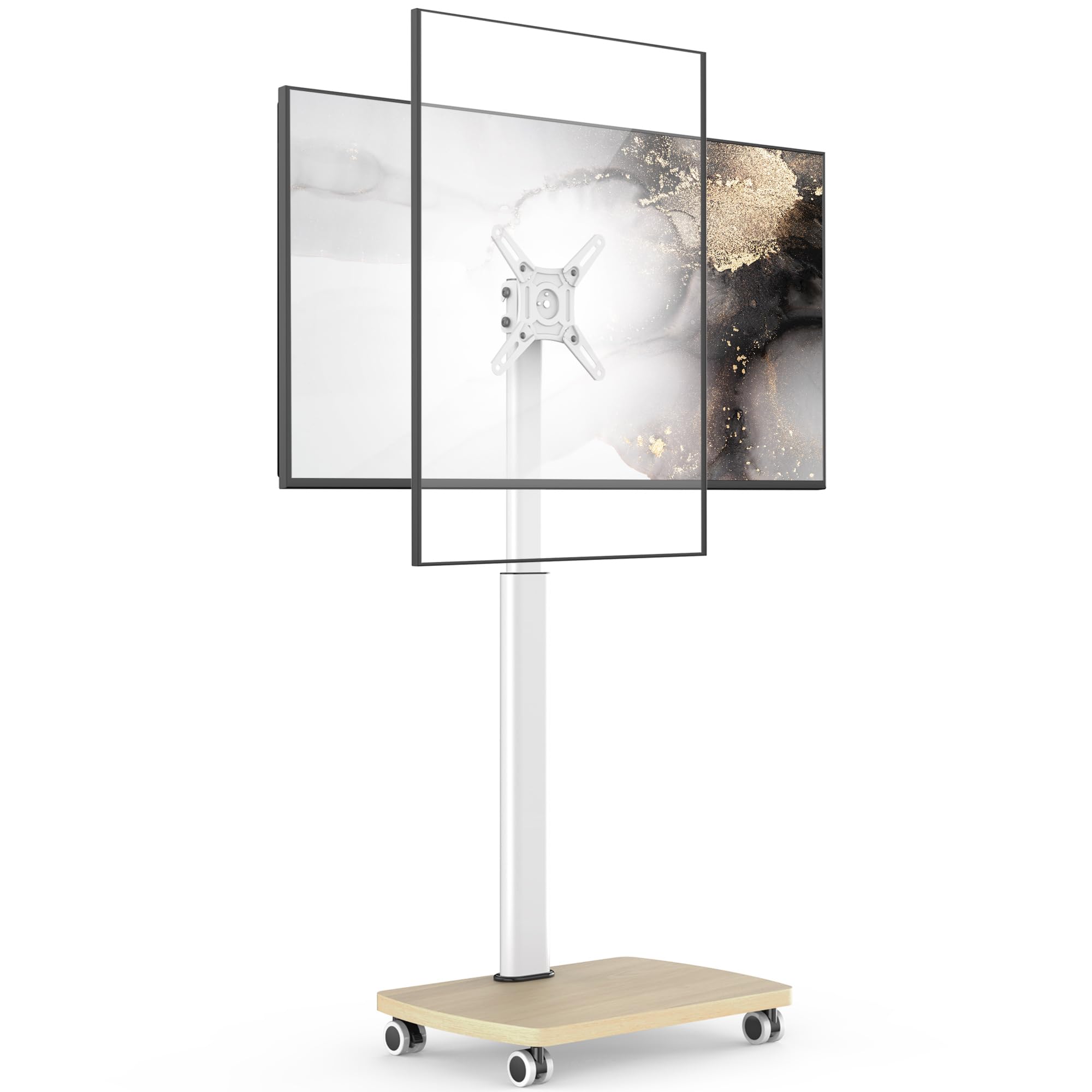 AOKCOS Soporte TV con Ruedas Horizontal y Vertical para 19-42 Pulgadas, Soporte TV Pie con Base de Madera, inclinación Altura Ajustable y Giratorio, hasta 20 kg MAX. VESA 200×200mm Blanco