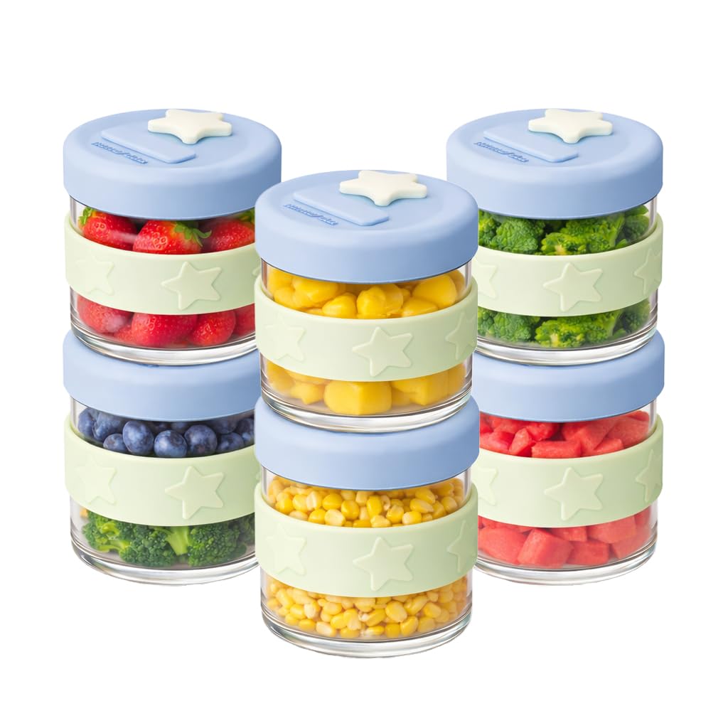Cherub Baby 6x 120ml Glass Storage Containers with Food Grade Silicone Lids, Thermal Shock Resistant, Baby Weaning Food Pots & Overnight Oats Jars, Airtight Lids, Microwavable, Freezer & Oven Safe