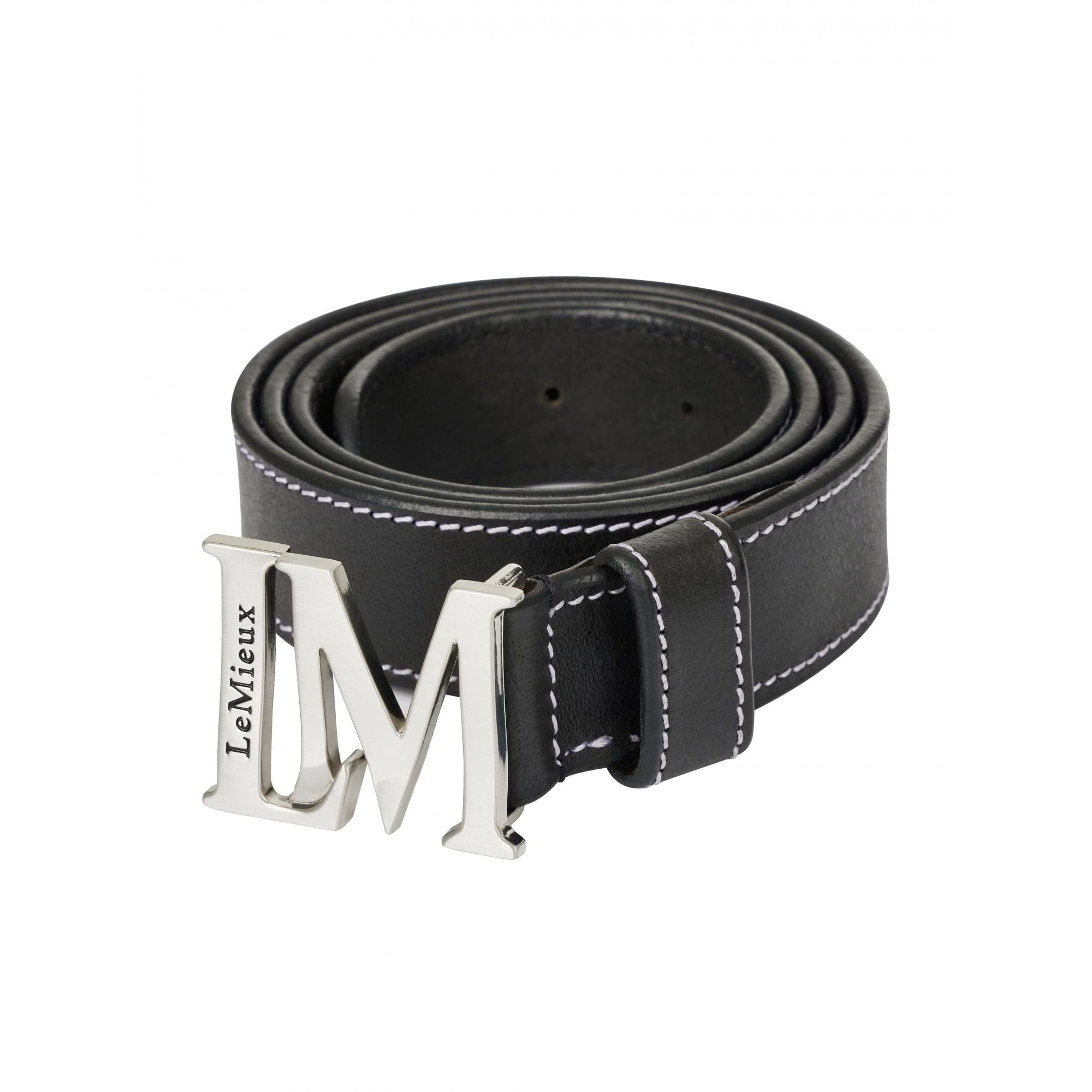 LeMieux Unisex Monogram Belt - Leather Belt - Pin Buckle - Smart Equestrian Clothing Accessory - Silver Finish - Black - Medium