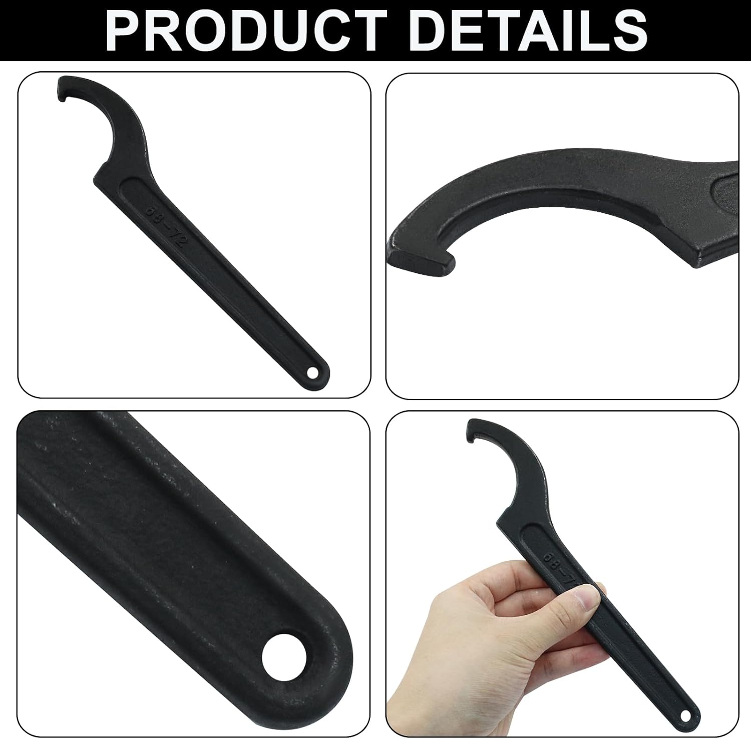 Murtenze C Hook Spanner Wrench for 68-72mm Round Nut, Universal Coilover Spanner Black Adjustment Hook Wrench Tool Carbon Steel