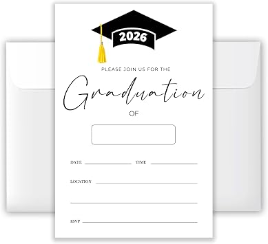 4x6 2026 Graduation Invitations 20 Cards + 20 Envelopes - Cap & Tassel Grad Party Invites.012