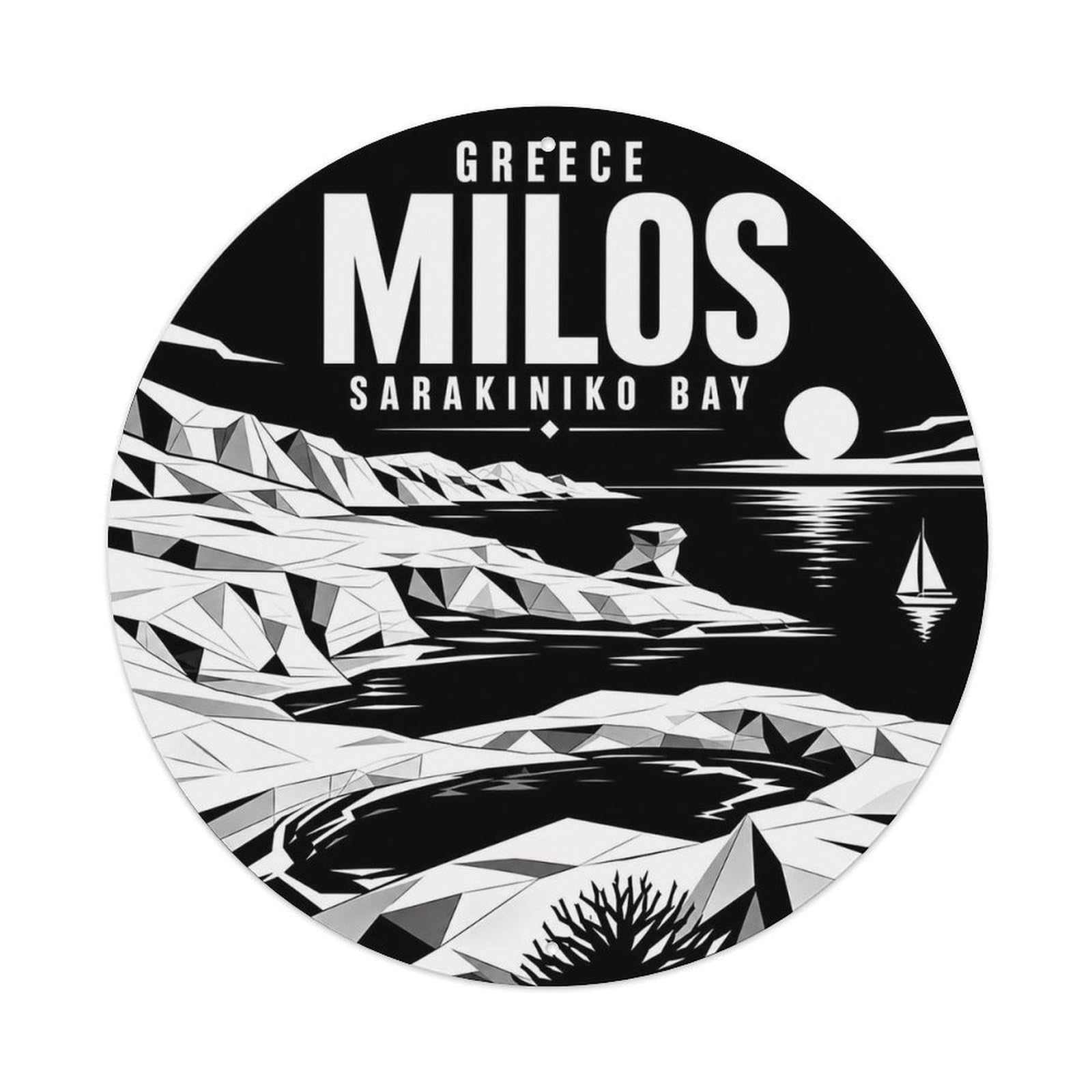 Este 8X8inch Style Milos Sarakiniko Bay Greek Monochrome Island Travel Metal Tin Sign