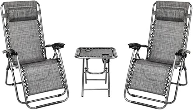 Adjustable Reclining Zero Gravity Chair, Beach Chair,Folding Lounge with Pillows and Cup Holder Trays for Poolside, Backyard, Camping,Deck 2pcs,Grey