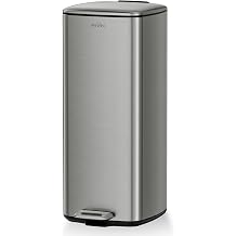 mVm 30L Kitchen Bin,Stainless Steel Pedal Bin,Trash Can with Inner Bucket,Soft-Close Lid,Stays Open,Rubbish Bin for Home,Office