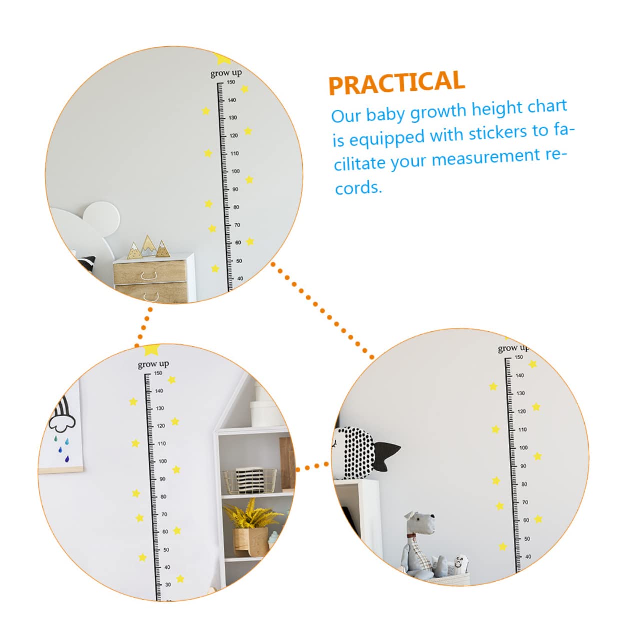 2sheets Self-Adhesive Star Design Height Measurement Wall Decal for Boy Girl Removable Growth Chart Stickers for Boy Material Decorative