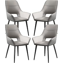 Dining Chairs Set of 4,Leather Ergonomic Armrests Backrest and Iron Art Legs Counter Living Room Kitchen Reception Chair Chairs Color Light Gray+Gray, Size 86 * 56 * 48cm