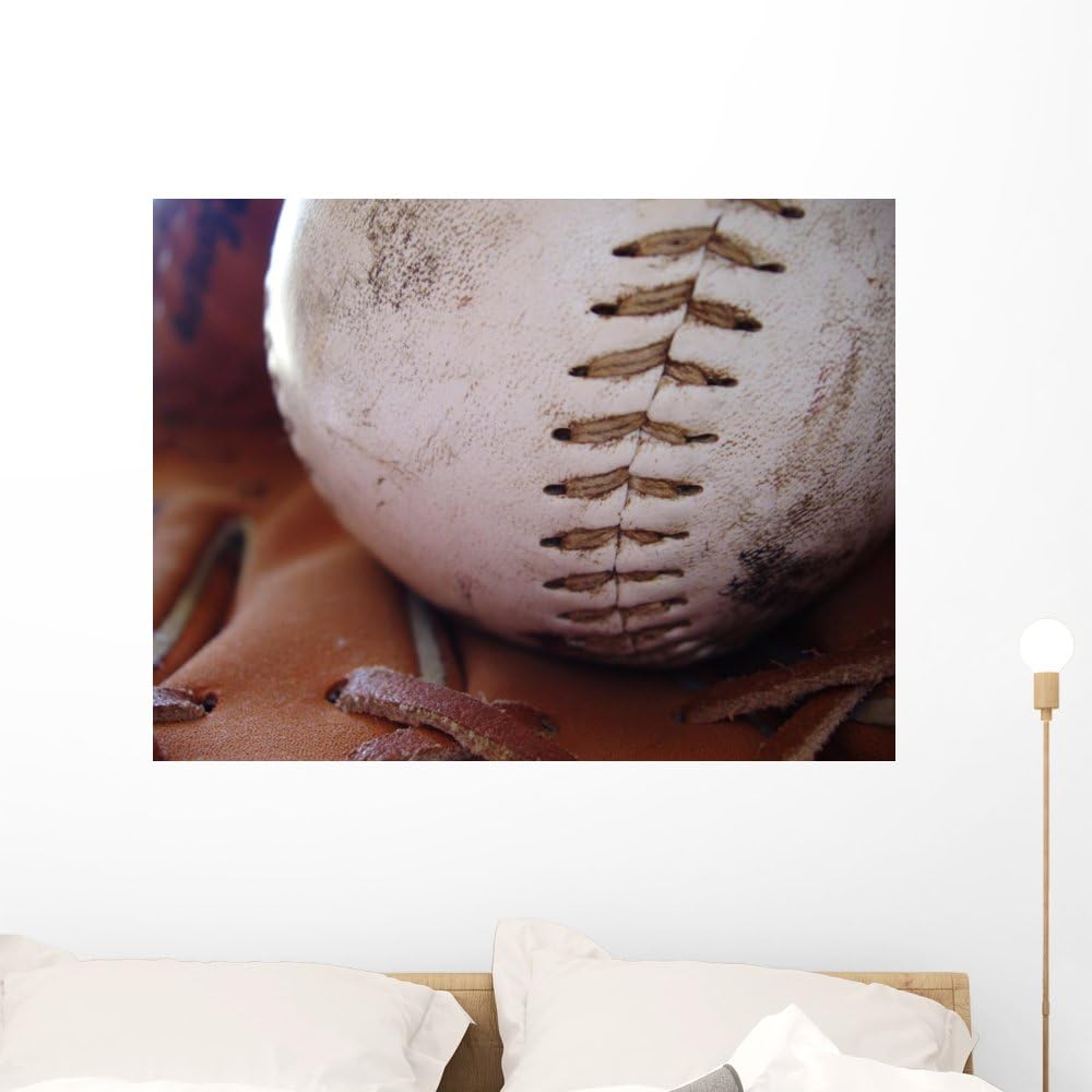 Wallmonkeys Baseball and Ball-Glove Wall Mural Peel and Stick Graphic (36 in W x 27 in H) WM42104