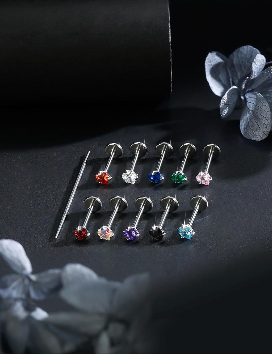 20G 18G 16G Astm F136 Titanium Threadless Flat Back Earrings Nose Studs Tragus Helix Conch Cartilage Lobe Earrings Medusa Labret Snake Bite Monroe Lip Ring Piercing Jewelry For Women Men - Image 7