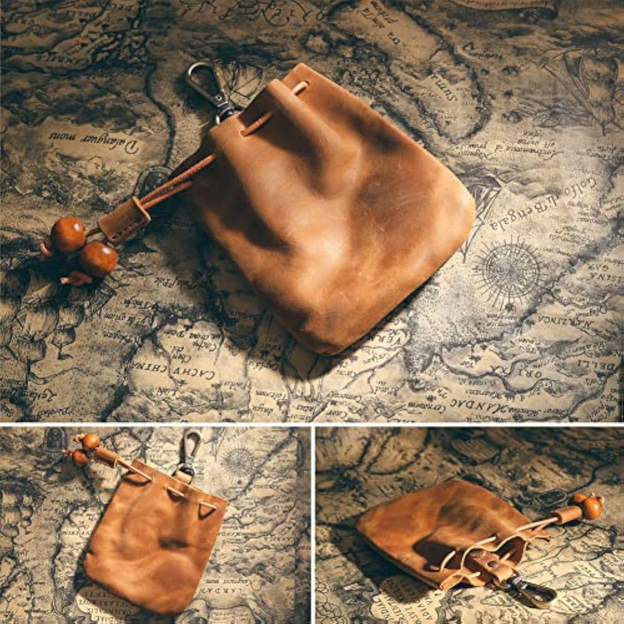 Leather Mini Medieval Pouch Keychain, Coin Organizer